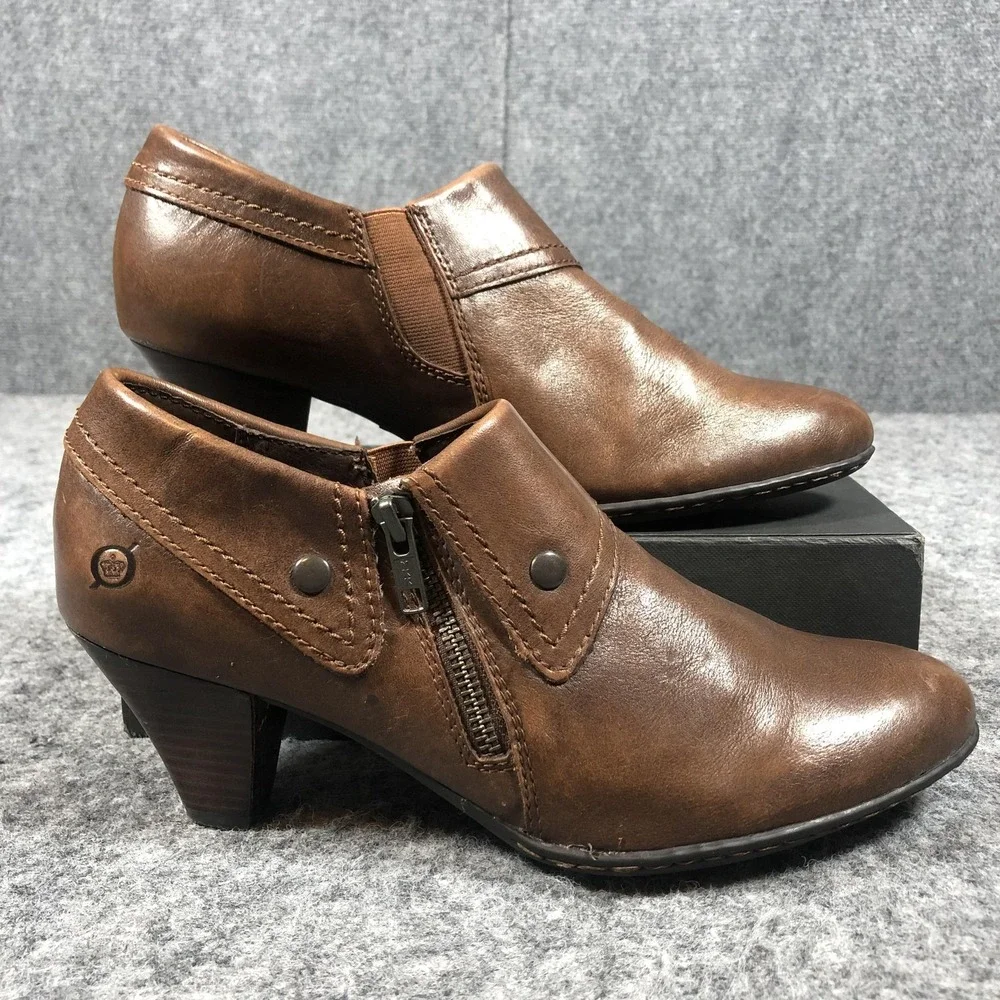 Born Ankle Booties Womens 9 Brown Leather Zip Cone Heel Casual Boots‎ W62426